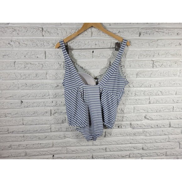 Time Tru Womens Swimsuit 1X One Piece Blue Stripe Plunge Bra Lined STR153E - Picture 5 of 11